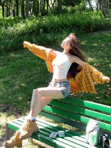 SUSIEYUAN | American Vintage Plaid Oversized Long Sleeve Shirt