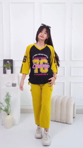 Baju Setelan Anak Perempuan Motif Baseball Usia 8-12 Tahun Bahan Vista Terry