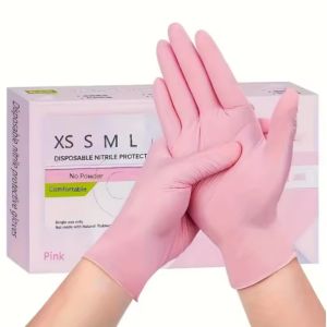 Pink Nitrile Gloves Disposable 3.5mil Industrial Work & Safety Gloves Non-Sterile Kitchen Household Cleaning Gloves Latex Free
