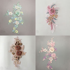 Letian 1PC Clothes Applique Accessories Lace Collar Patch Sewing Embroidery Hree-dimensional Flowers 3D Applique Tulle Dress Collar Decoration Imitation Pearl Boutonniere