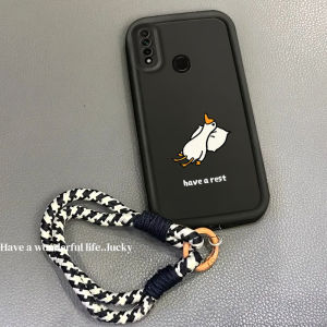 For casing hp Vivo Z1 Pro terbaru 2024 Berbaring bebek datar kartun yang lucu Lanyard Anti -fall Model pasangan