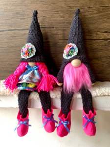 Knuts Lucky Gnomes in Blue Fuchsia Pink Combination / Lucky Decorations / All year Round Luck and Charms Couple in XL sizes / PNK002