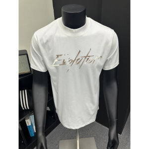 Xie Tingfeng Mens Short Sleeve T-Shirt Laser Reflective Letters American High Street Regular Fit Summer Fashion Casual Tee
