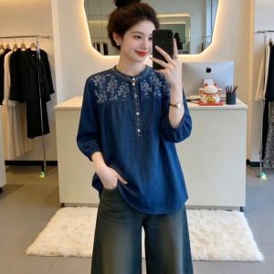 AIYITI | Áo Jean Tay Ngắn Thêu Dân Tộc Cổ Điển Size Lớn