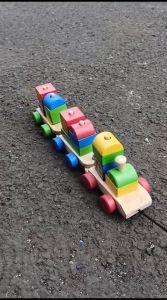 Kereta Pelangi Geometri Mainan Balok Kayu Montessori Toy Edukasi Edukatif Anak