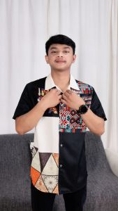 Kemeja Pria Motif Ethnic Geomet Print | Kemeja Skena Batik Enik Retro Vintage | Kemeja Casual Santai Printing Tangan Pendek Keren SK - 4