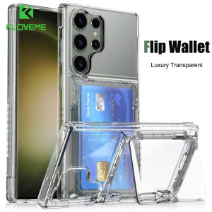 FLOVEME Flip Wallet Card Slot Holder Transparent Phone Case For Samsung S23 Ultra S23+ Plus With Kickstand Armor Clear TPU+PC Anti-fall Shockproof Back Cover For Samsung S23