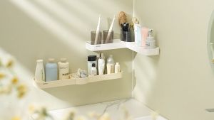 SR99. ECOCO No-Drill Bathroom Wall Mounted Rotating Storage Shelf Corner Angle Adjustable Toilet Organizer