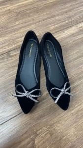 Giày búp bê nữ mũi nhọn FAROSA giày hài phối nơ dây đá nhỏ cực xinh - B2