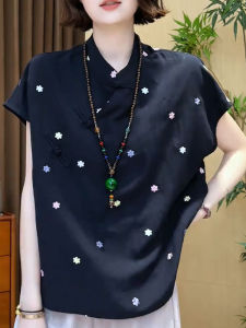 YUFUQING | New Chinese Style Short Sleeve Embroidered Shirt Women Summer Slimming Elegant Design Vintage Atmosphere Top Summer Fashion