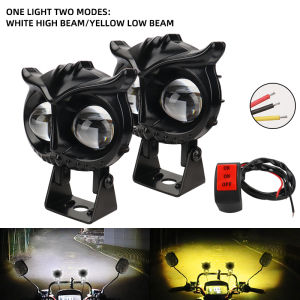 KEVANLY | 1/2pcs Owl Style Dual Color Motorcycle Headlight 2 Modes Auxiliary Spotlights Motorbike Scooter Fog Lamp UTV ATV Running Lights