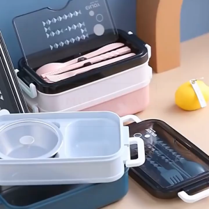 (Eldridge) Stainless Steel Double-Layer Insulated Lunch Box With Tableware Set