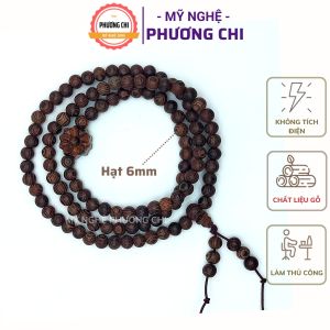 Vòng Tay 6ly Chuỗi Tràng 108 Hạt Gỗ Vân Mun Đuôi Công Mix Charm Hoa Sen | Mỹ Nghệ Phương Chi
