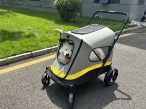 WISFOR 4 Wheels Dog Stroller One-Click Folding Pet Jogging Carriage Travel Stroller for Small to Large Dogs