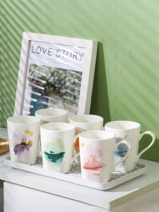 Luxury Ceramic Mugs Set for Home Use And Guests Drinking Water Cups High Aesthetic Value Living Room Utensils Macaron Color