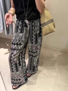 กางเกงขายาวทรงหลวมเอวสูงสไตล์ลำลองสำหรับฤดูร้อน ผ้าฝ้ายผสมโพลีเอสเตอร์ กางเกงขายาวทรงหลวมสำหรับผู้หญิงไซส์ใหญ่