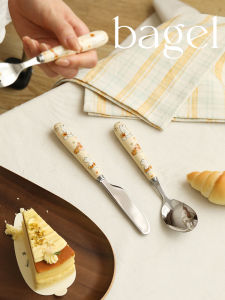 Blue Lotus Home Creative Stainless Steel Ceramic Handle Western Dining Knife Fork Dessert Spoon Children Eating Spoon