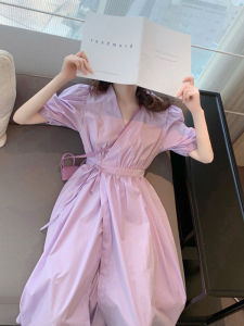 PAIBOLI | French Initial Sweetheart Dress Early Spring One Piece Waist Cinching Purple Shirt Chic Gentle Personality Summer Fairy Retro Dress