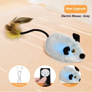 Cat Mouse Interactive Plush Toys LED Glow Electric Telecontrol Auto Rechargeable Pet Moving Mice Toy Realistic Kitten