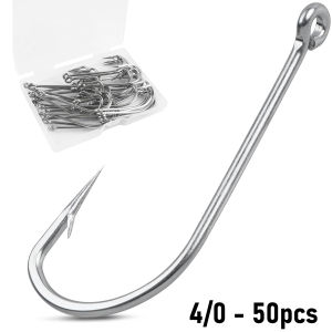 30/50/100pcs Fishing J Hooks Saltwater OShaughnessy Stainless Steel Forged J Hooks Extra Strong Trolling Long Shank Hook