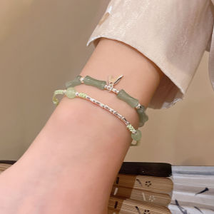 สร้อยข้อมือหยกไม้ไผ่สีเขียวสดใหม่สไตล์จีนสำหรับผู้หญิง เครื่องประดับข้อมือแบบอเนกประสงค์ ดีไซน์เรียบง่าย เครื่องประดับแบบผสม
