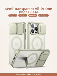 XINGXINGZHE | Semi-transparent Matte Phone Case With Stand Lens Protection MagSafe Compatible Ultra-thin