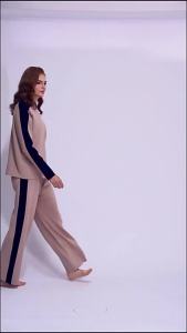 New Autumn Winter Womens Knit Pullover Suit Pants Half-turtleneck Contrast Female Sweater Pants Two Piece Sets Womens Outifits