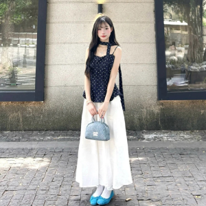 XIAOQIAOJIA | French Polka Dot Sash Strap Vest Women Summer New Pure Desire Waist In Slimming Beautiful Sleeveless Top Women Fashion Style