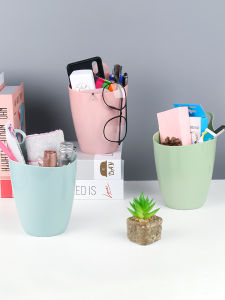 Mini Wall-Mounted Multi-Functional Trash Can Storage Box Desktop Pen Holder for Students Home Cleaning Tools Long Tub Shape