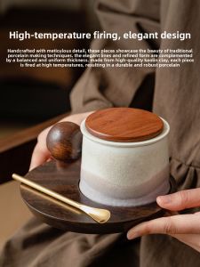 JISU | Ceramic Purple Wood Handle Tea Water Separation Cup