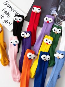 Cartoon Cotton Mid-calf High-waist Womens Socks Cute 3D Big Eyes Long Tube Socks Breathable Moisture-wicking Home Comfort Stockings