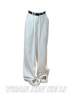 อเมริกัน ลำลอง หลวม สีขาว เดนิม ขากว้าง กางเกง ผู้หญิง ฤดูใบไม้ร่วง 2024 ใหม่ขนาดเล็กรูปร่างลูกแพร์ยาว กางเกงขายาว