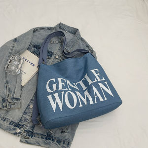 Thailand Gentlewoman Letter Shoulder Tote Bag 2024 Autumn New Arrival Casual Canvas Bag Adjustable Trolley Case