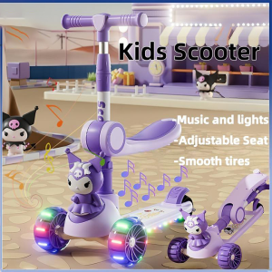 Foldable Scooter for Kids Adjustable Height Flashing LED Wheels Music Bicycle Children Scooters with Seat Boys Girls Gifts Skuter