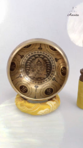 [ Amrita ] Bộ chuông xoay Nepal Hoa Văn Hoàng Thần Tài - Đức Phật Tài Bảo Jambhala 10.5cm - CXNP14