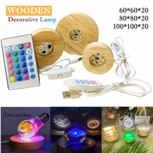Dimmable Wooden USB Switch Desktop Decorative Lights Colorful Gradient Remote Control Light Base Display Light Support Ornament