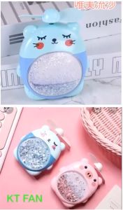 { NY ACC } Kipas Angin Glitter Mini Karakter KT Fan LED Lampu Emergency Portable