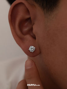 S925 Sterling Silver Diamond Stud Earrings Mens Single Trendy Hip Hop Handsome Small Ear Bone Stud Earrings Fancy Earrings American Women