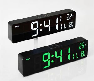 Digital Clock with Time Date Indoor Temperature 2 Alarm Clocks 12/24H Snooze 10" Large Display Clock for Wall Mount Desk