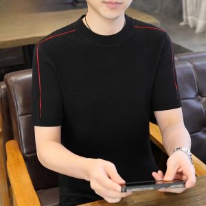 HENGYUANXIANG | Áo thun dệt kim tay ngắn mùa xuân thu thường ngày thời trang rộng rãi màu trơn áo lót tay lửng áo thun nam cổ tròn