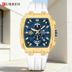 CURREN Luxury Sports Chronograph Watch for Men - 41mm Rectangle Dial Quartz Movement with Luminous Hands & Date Silicone Strap