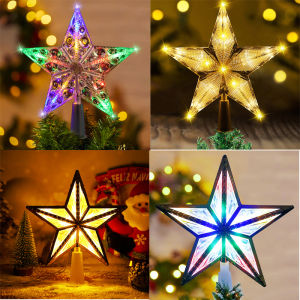 Taroball Christmas Tree Topper Stars LED Light 3D Glitter Xmas Five-Pointed 3D Luminous Ornaments for Home Party New Year Decoration