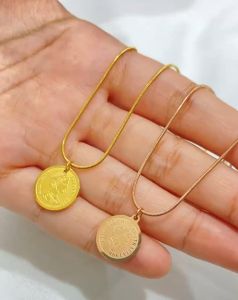 Kalung Wanita Titanium Anti Karat Liontin Koin Elizabeth Perhiasan Rantai Belut Aksesoris Fashion 128-KT