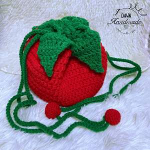 กระเป๋ามะเขือเทศ กระเป๋าถักไหมพรม | Tomato pouch กระเป๋าหูรูด