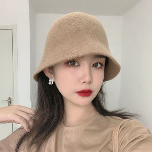 Pure Color Knitting Wool Bucket Hat Womens Spring & Fall Winter Bucket Hat Black Face-Looking Small Big Head Purse Net Red Bucket Hat Tide