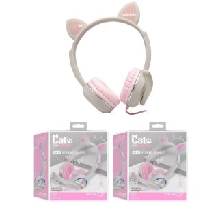 HEADPHONE HEADSET CAT MOTIF RGB LED LIGHT AKZ-020 SUPER BASS EXTERNAL MIKROFON
