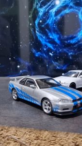 Diecast Miniatur Mainan Mobil Sedan Sport Klasik Nissan Skyline R34 Besi Metal 1/32