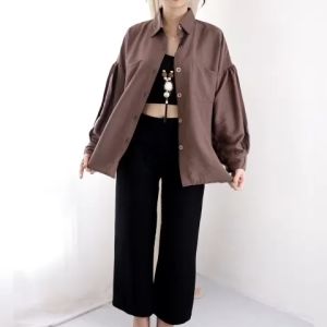 KLOWI-KEMEJA WANITA LINEN-KEMEJA JUMBO-KEMEJA KERJA WANITA-KEMEJA OVERSIZE WANITA-BAJU ATASAN KEMEJA