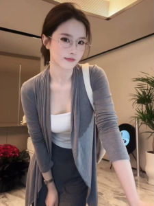 Fashion Asymmetric Knot Knitted Cardigan Women Spring Autumn New Style with Suspenders Skirt Outer Small Shawl Jacket Top