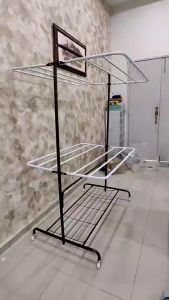 3V SF640 Outdoor Foldable Metal Laundry Clothes Hanger Drying Ampai Towel Rack Sidai Penyidai Baju Gantung Tuala Pakaian